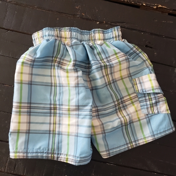 OP Baby Boy 24 Months Blue White Grey Plaid Swim Trunks Shorts - Picture 3 of 3